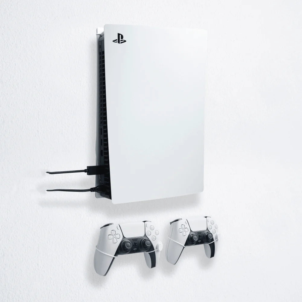 FLOATING GRIP Support Mural PS5 + 2 Manettes Blanc + LEDs et Cover