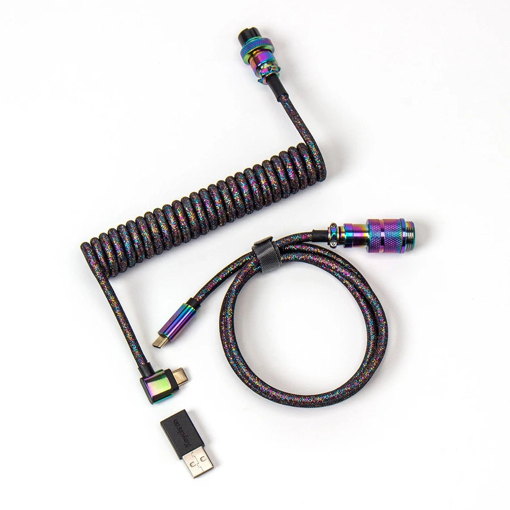 Keychron Premium Coiled Cable Angled Black Rainbow
