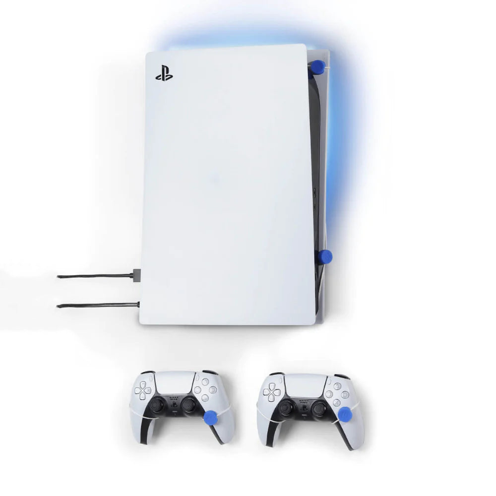 FLOATING GRIP Support Mural PS5 + 2 Manettes Blanc + LEDs et Cover