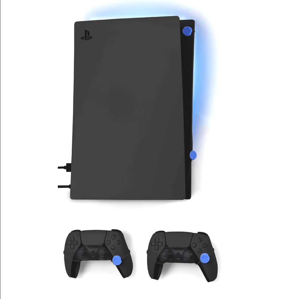 FLOATING GRIP Support Mural Deluxe PS5 + 2 Manettes Noir + LEDs et Cover