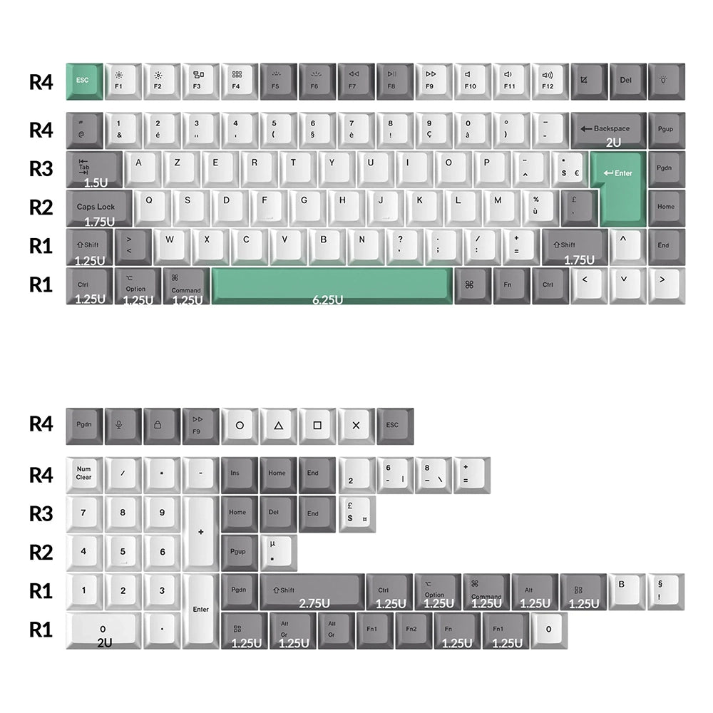 Keychron Set de Keycaps PBT Dye-Sub Blanc, Gris, Vert