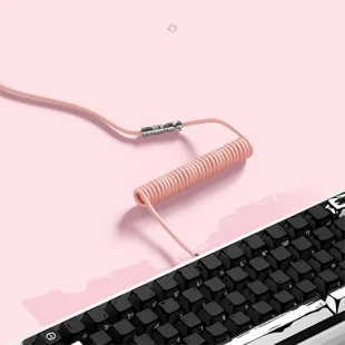 Câble spiralé rose avec clavier Tryhard blanc